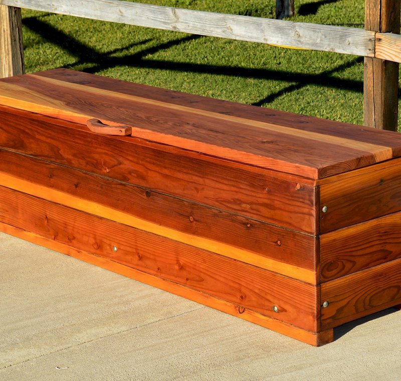 The Laurel Storage Bench (Options: 48" L x 20" W x 20" H, Redwood, No Piston, Standard Seat, with Feet, Transparent Premium Sealant). The Laurel Storage Bench (Options: 48" L x 20" W x 20" H, Redwood, No Piston, Standard Seat, with Feet, Transparent Premium Sealant).
