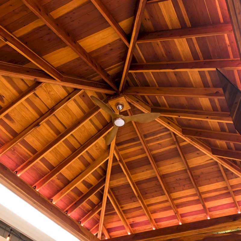 The Loreto Pavilion (Options: 24' L x 18' W, No Privacy Panels, California Redwood, 10' H, Electrical Wiring for 1 Post, 4-Post Anchor Kit for Concrete, No Post Decorative Trim, 1 Ceiling Fan Base, 2 Curtain Rods, Transparent Premium Sealant). Photo Courtesy of J. McLauglin of Santa Rosa, California. The Loreto Pavilion (Options: 24' L x 18' W, No Privacy Panels, California Redwood, 10' H, Electrical Wiring for 1 Post, 4-Post Anchor Kit for Concrete, No Post Decorative Trim, 1 Ceiling Fan Base, 2 Curtain Rods, Transparent Premium Sealant). Photo Courtesy of J. McLauglin of Santa Rosa, California.