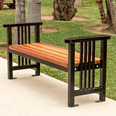 The Museum Bench (Options: 5', California Redwood, No Engraving, Transparent Premium Sealant).