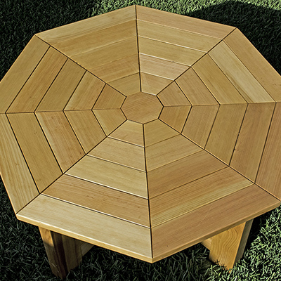 Mandala Patio Table (Options: 5' Diameter, No Seating, Douglas-fir, Standard Design, No Lazy Susan, Standard Tabletop, No Umbrella Hole, Transparent Premium Sealant).