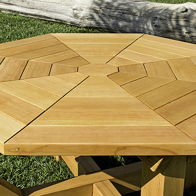 Mandala Patio Table (Options: 5' Diameter, No Seating, Douglas-fir, Standard Design, No Lazy Susan, Standard Tabletop, No Umbrella Hole, Transparent Premium Sealant).