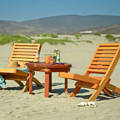 Portable Beach Chairs (Options: Douglas-fir, Transparent Premium Sealant). Photo Also Shows a 28 3/4" Round Side Table in California Redwood.