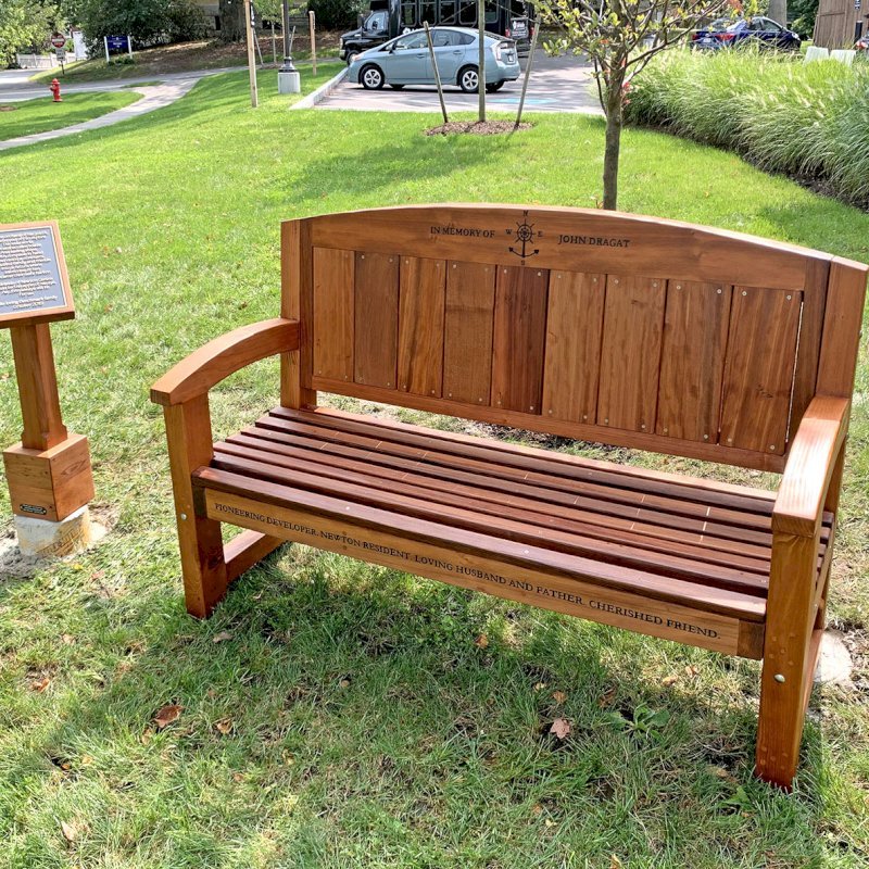 The Presidential Bench (Options: 5 ft, No Cushion, Custom Engraving). Bench installed in Adelaide of Newton Centre in 157 Herrick Road, Newton, MA 02459. The Presidential Bench (Options: 5 ft, No Cushion, Custom Engraving). Bench installed in Adelaide of Newton Centre in 157 Herrick Road, Newton, MA 02459.