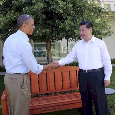Presidential Bench (Options: 5 ft, No Cushion, Custom Engraving). Photo shows President Obama and Chinese President Xi Jinping at Sunnysland Summit, Saturday June 8th. Find the full note at: http://english.cri.cn/11354/2013/06/09/2724s769296_1.htm