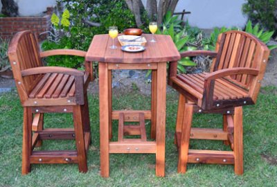 The Tete-a-Tete Outdoor Wood Cocktail & Bar Stool Set