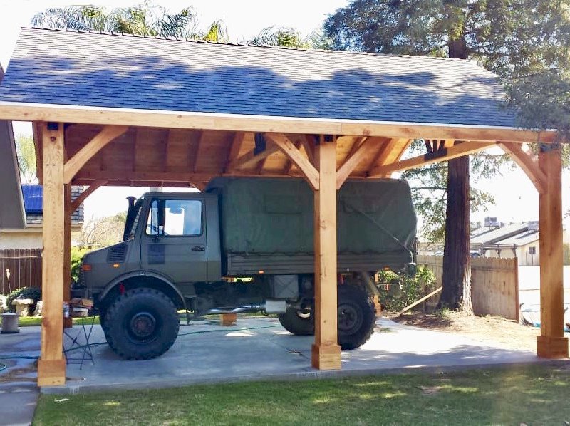 The Thick Timber Toledo Wood Pavilions (Options: 27' L x 25' W, Douglas-fir, 6-Post Anchor Kit for Gale-Wind, Electrical Wiring Trim for 2 Posts, 8 x 8 Supports and Posts, 8 x 8 Rafters, 2 Fan Bases, Transparent Premium Sealant). Photo Courtesy of T. Lane of Kingsburg, CA. The Thick Timber Toledo Wood Pavilions (Options: 27' L x 25' W, Douglas-fir, 6-Post Anchor Kit for Gale-Wind, Electrical Wiring Trim for 2 Posts, 8 x 8 Supports and Posts, 8 x 8 Rafters, 2 Fan Bases, Transparent Premium Sealant). Photo Courtesy of T. Lane of Kingsburg, CA.