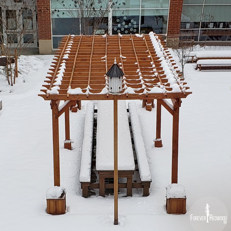 The Traditional Wooden Garden Pergola (Options: 30' L x 12' W, Douglas-fir, Open Roof with Slats at 18, Transparent Premium Sealant). Shade clothe is a wonderful way to increase shade when needed. Shade Clothe shown is a custom detail we can add for you. Photo Courtesy of Frederick Douglass Elementary School of Lessburg, Virginia. The Traditional Wooden Garden Pergola (Options: 30' L x 12' W, Douglas-fir, Open Roof with Slats at 18, Transparent Premium Sealant). Shade clothe is a wonderful way to increase shade when needed. Shade Clothe shown is a custom detail we can add for you. Photo Courtesy of Frederick Douglass Elementary School of Lessburg, Virginia.