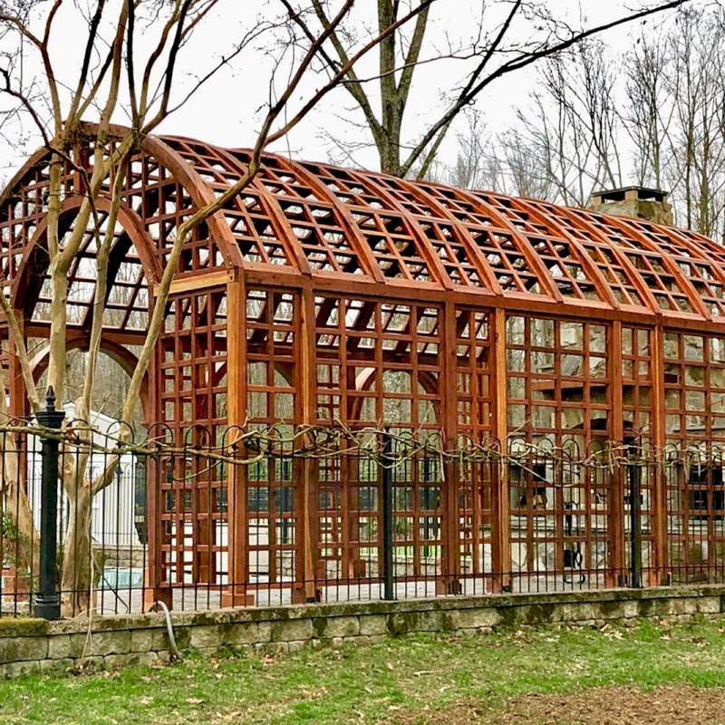 The Victorian Trellis (Options: 22' L x 14' W, Combination of Arcs and Lattice Panels, Mature Redwood, No Rain Guard, 9' Post Height, No Electrical Wiring Trim, 4-Post Anchor Kit for Stone, No Ceiling Fan Base, Transparent Premium Sealant). The Victorian Trellis (Options: 22' L x 14' W, Combination of Arcs and Lattice Panels, Mature Redwood, No Rain Guard, 9' Post Height, No Electrical Wiring Trim, 4-Post Anchor Kit for Stone, No Ceiling Fan Base, Transparent Premium Sealant).