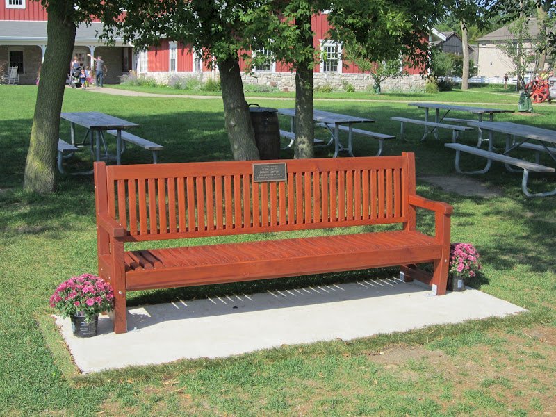 Ti Amo Benches (Options: 8 ft, Old-Growth Redwood, No Cushion, No Engraving, Custom Plaque Provided by Customer, Transparent Premium Sealant). Photo Courtesy of Todd Price of the Wagner Farm. Ti Amo Benches (Options: 8 ft, Old-Growth Redwood, No Cushion, No Engraving, Custom Plaque Provided by Customer, Transparent Premium Sealant). Photo Courtesy of Todd Price of the Wagner Farm.