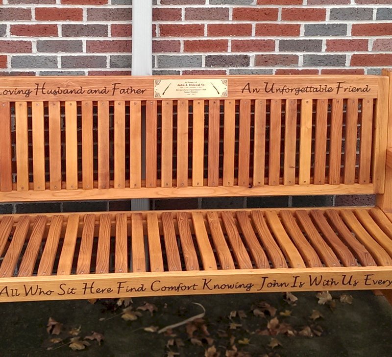 Ti Amo Benches (Options: 6 ft, Mature Redwood, No Cushion, Custom Engraving, Custom Plaque Provided by Customer, Transparent Premium Sealant). This customer photo shows how you can combine using our Engraving option with a Plaque that you can have made locally or via our Engraving partner in Santa Rosa, CA, Jay's Engraving. Ti Amo Benches (Options: 6 ft, Mature Redwood, No Cushion, Custom Engraving, Custom Plaque Provided by Customer, Transparent Premium Sealant). This customer photo shows how you can combine using our Engraving option with a Plaque that you can have made locally or via our Engraving partner in Santa Rosa, CA, Jay's Engraving.