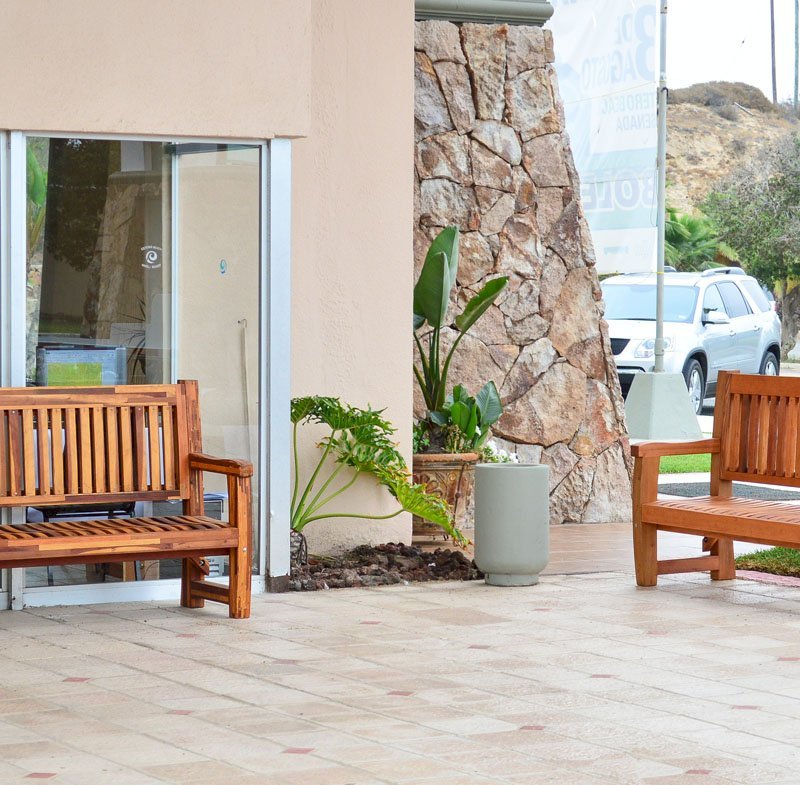 Ti Amo Benches (Options: 5 ft, Right- California Redwood and Left-Mosaic Eco-Wood, No Cushion, No Engraving, Transparent Premium Sealant). Photo Courtesy of The Estero Beach Resort of Ensenada, Baja, Mexico. Ti Amo Benches (Options: 5 ft, Right- California Redwood and Left-Mosaic Eco-Wood, No Cushion, No Engraving, Transparent Premium Sealant). Photo Courtesy of The Estero Beach Resort of Ensenada, Baja, Mexico.