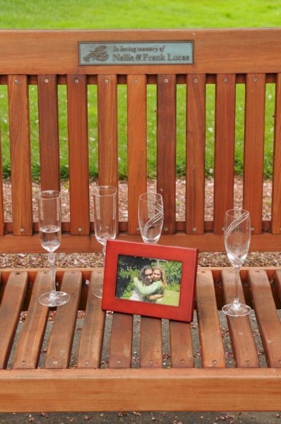 Ti Amo Benches (Options: 5 ft, Old-Growth Redwood, No Cushion, No Engraving, Custom Plaque Provided by Customer, Transparent Premium Sealant). Photo Courtesy of Ms. Linda L. of Napa, CA. Ti Amo Benches (Options: 5 ft, Old-Growth Redwood, No Cushion, No Engraving, Custom Plaque Provided by Customer, Transparent Premium Sealant). Photo Courtesy of Ms. Linda L. of Napa, CA.