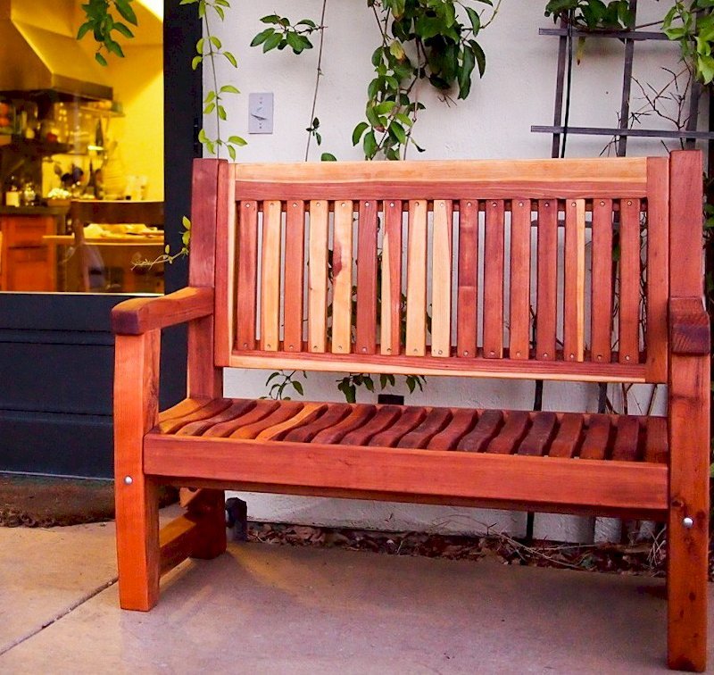 Ti Amo Benches (Options: 4 ft, California Redwood, No Cushion, No Engraving, Transparent Premium Sealant). Photo Courtesy of Mr. Mike M. of Sunol, CA. Ti Amo Benches (Options: 4 ft, California Redwood, No Cushion, No Engraving, Transparent Premium Sealant). Photo Courtesy of Mr. Mike M. of Sunol, CA.
