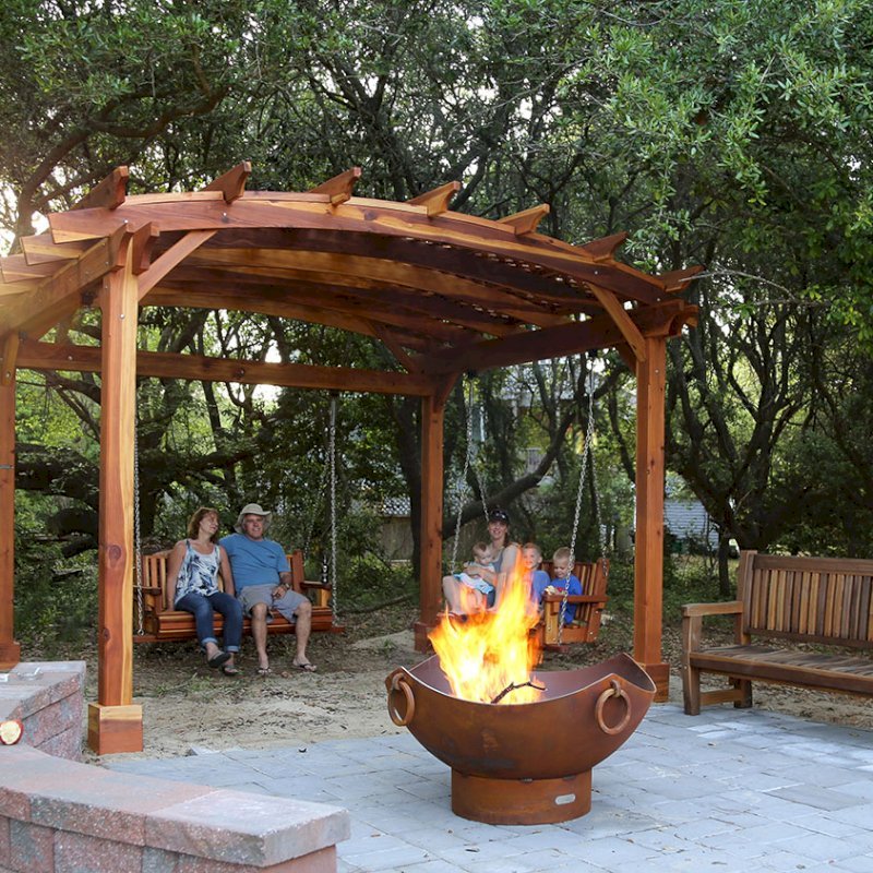 Ti Amo Benches (Options: 6 ft, California Redwood, No Cushion, No Engraving, Transparent Premium Sealant). Photo Also Shows an Arched Pergola with Bench Swing Seats. Photo Courtesy of Tom Marten of Kitty Hawk, North Carolina. Ti Amo Benches (Options: 6 ft, California Redwood, No Cushion, No Engraving, Transparent Premium Sealant). Photo Also Shows an Arched Pergola with Bench Swing Seats. Photo Courtesy of Tom Marten of Kitty Hawk, North Carolina.
