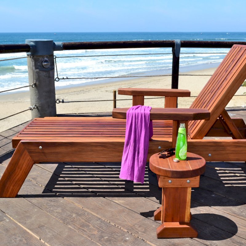 Tony's Wooden Deck Lounger (Options: Single, Standard 74", Mature Redwood, Snack Tray on Right Side , 15.5" H, Include Wooden Wheels, No Cushion, Transparent Premium Sealant). Tony's Wooden Deck Lounger (Options: Single, Standard 74", Mature Redwood, Snack Tray on Right Side , 15.5" H, Include Wooden Wheels, No Cushion, Transparent Premium Sealant).