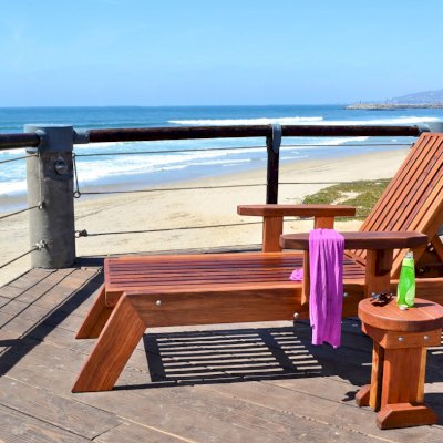 Tony's Wooden Deck Lounger (Options: Single, Standard 74", Mature Redwood, Snack Tray on Right Side , 15.5" H, Include Wooden Wheels, No Cushion, Transparent Premium Sealant).