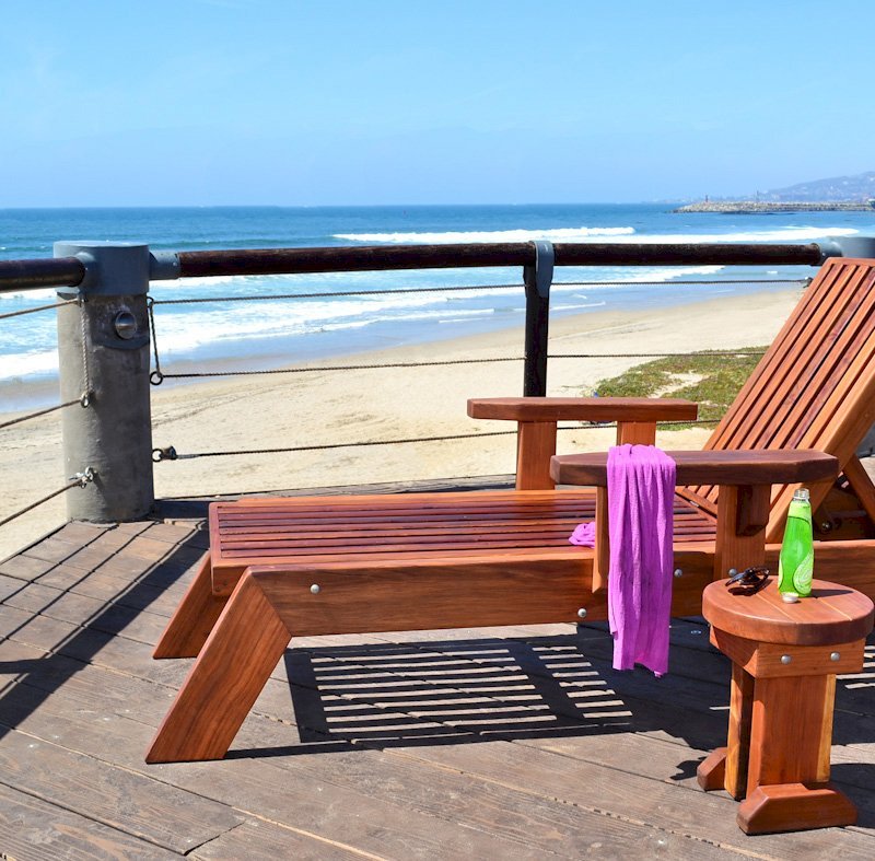 Tony's Wooden Deck Lounger (Options: Single, Standard 74", Mature Redwood, Snack Tray on Right Side , 15.5" H, Include Wooden Wheels, No Cushion, Transparent Premium Sealant). Tony's Wooden Deck Lounger (Options: Single, Standard 74", Mature Redwood, Snack Tray on Right Side , 15.5" H, Include Wooden Wheels, No Cushion, Transparent Premium Sealant).