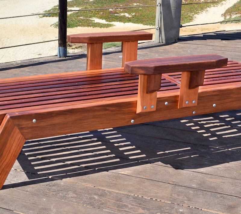Tony's Wooden Deck Lounger (Options: SIngle, Standard 74", Mature Redwood, Snack Tray on Right Side , 15.5" H, Include Wooden Wheels, No Cushion, Transparent Premium Sealant). Tony's Wooden Deck Lounger (Options: SIngle, Standard 74", Mature Redwood, Snack Tray on Right Side , 15.5" H, Include Wooden Wheels, No Cushion, Transparent Premium Sealant).