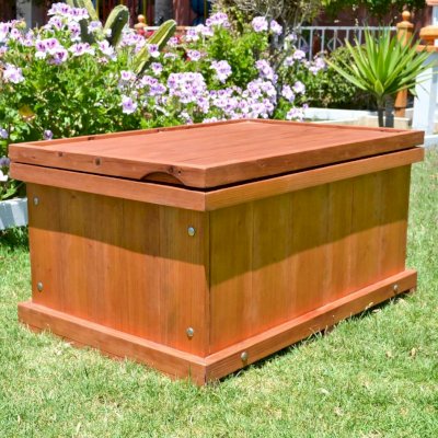 Traditional Wooden Storage Bench (Options: 36 L x 24 W x 17 H inches, Mature Redwood, Single Flap, Add pistons, No Engraving, Transparent Premium Sealant). 