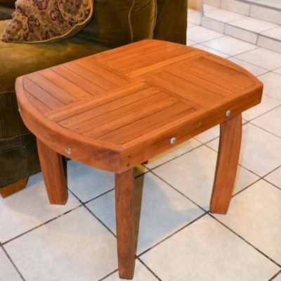 Vera's Custom Wood Side Table (Options: 21 ½", Mature Redwood, 20" H, Transparent Premium Sealant).
