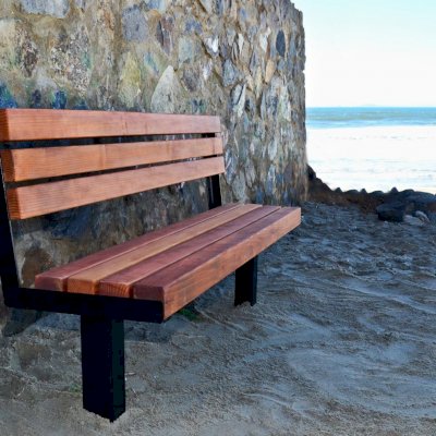 Veterans Wood Bench (Options: 6 ft, Mature Redwood, Extra Long Legs, No Cushion, No Engraving, Transparent Premium Sealant). 