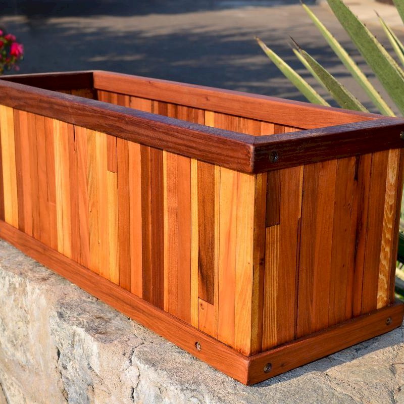 Window Box Planters (Options: 24" L, 9" W, 9" H, Standard Base, Mosaic Eco-Wood, No Steel Hangers, No Fit Over Railings, No Growing Vegetables, Transparent Premium Sealant). Window Box Planters (Options: 24" L, 9" W, 9" H, Standard Base, Mosaic Eco-Wood, No Steel Hangers, No Fit Over Railings, No Growing Vegetables, Transparent Premium Sealant).