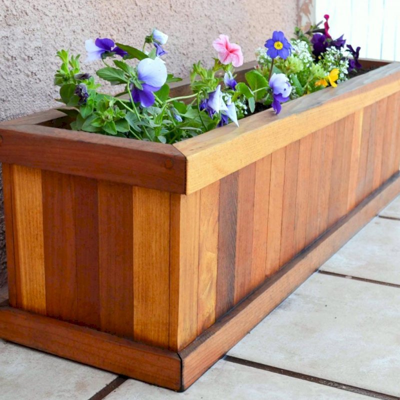 Window Box Planters (Options: 30" L, 9" W, 9" H, Standard Base, Redwood, No Steel Hangers, No Railing Strips, No Growing Vegetables, Transparent Premium Sealant). Window Box Planters (Options: 30" L, 9" W, 9" H, Standard Base, Redwood, No Steel Hangers, No Railing Strips, No Growing Vegetables, Transparent Premium Sealant).