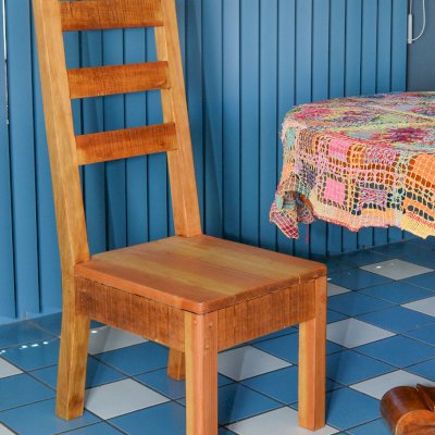 Wood Ladderback Chair (Options: Armless, Douglas-fir, Rustic Finish, No Cushion, Transparent Premium Sealant).