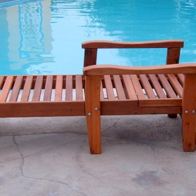 Wood Pool Lounger (Options: Single, Standard 74", Mature Redwood, Transparent Premium Sealant).