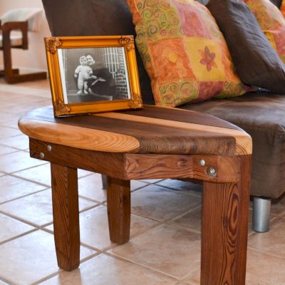 Wood Surfboard Coffee Table (Options: 30" x 18", Old-Growth Redwood and Douglas-Fir, 18" H, Transparent Premium Sealant).