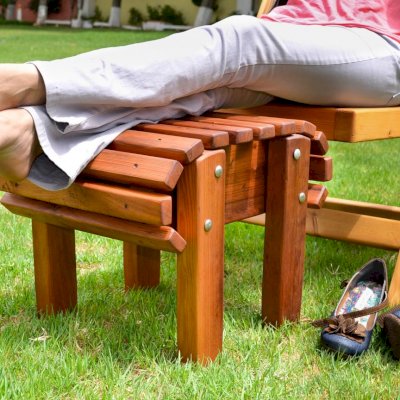 Wooden Folding Chair (Options: Douglas, No Cushion, Transparent Premium Sealant)  with Flat Adirondack Ottoman (Old-Growth Redwood with Transparent Premium Sealant).