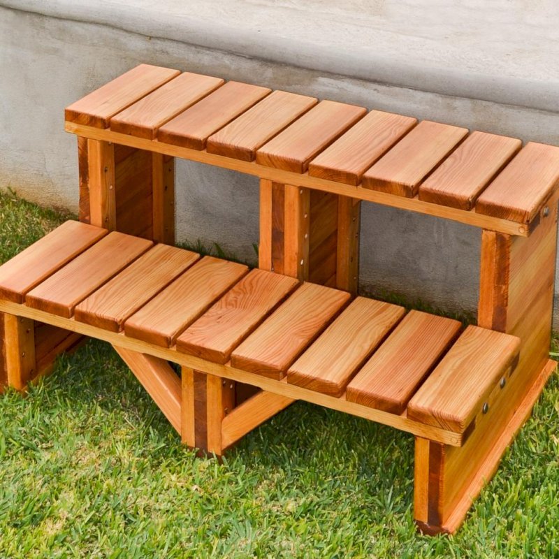 Wooden Spa Step (Options: 36" x 22" x 18H", Douglas-Fir, No Engraving, Transparent Premium Sealant). Wooden Spa Step (Options: 36" x 22" x 18H", Douglas-Fir, No Engraving, Transparent Premium Sealant).