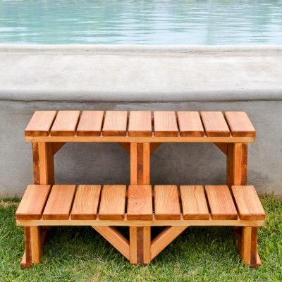 Wooden Spa Step (Options: 36" x 22" x 18H", Douglas-Fir, No Engraving, Transparent Premium Sealant).