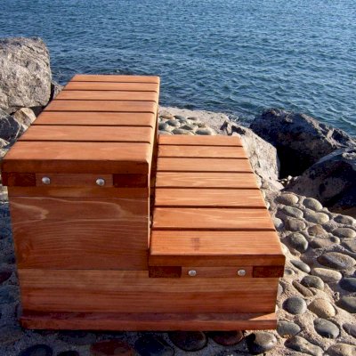 Wooden Spa Step (Options: 30" x 22" x 18" H, Redwood, No Engraving, Transparent Premium Sealant).