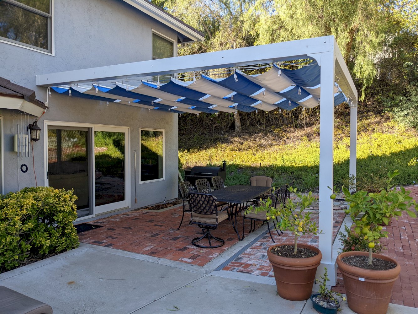Attached Retractable Canopy Pergola - San Diego, CA