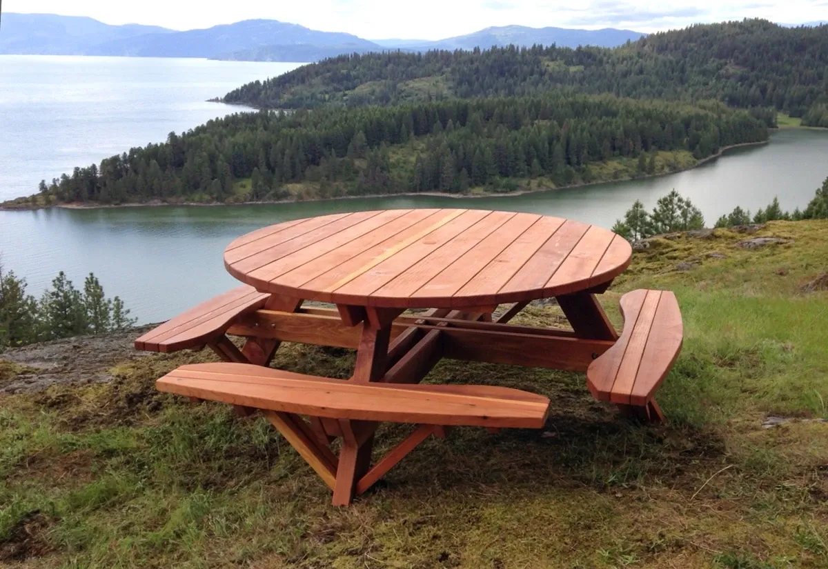 Round Wooden Picnic Tables (Attached Benches)