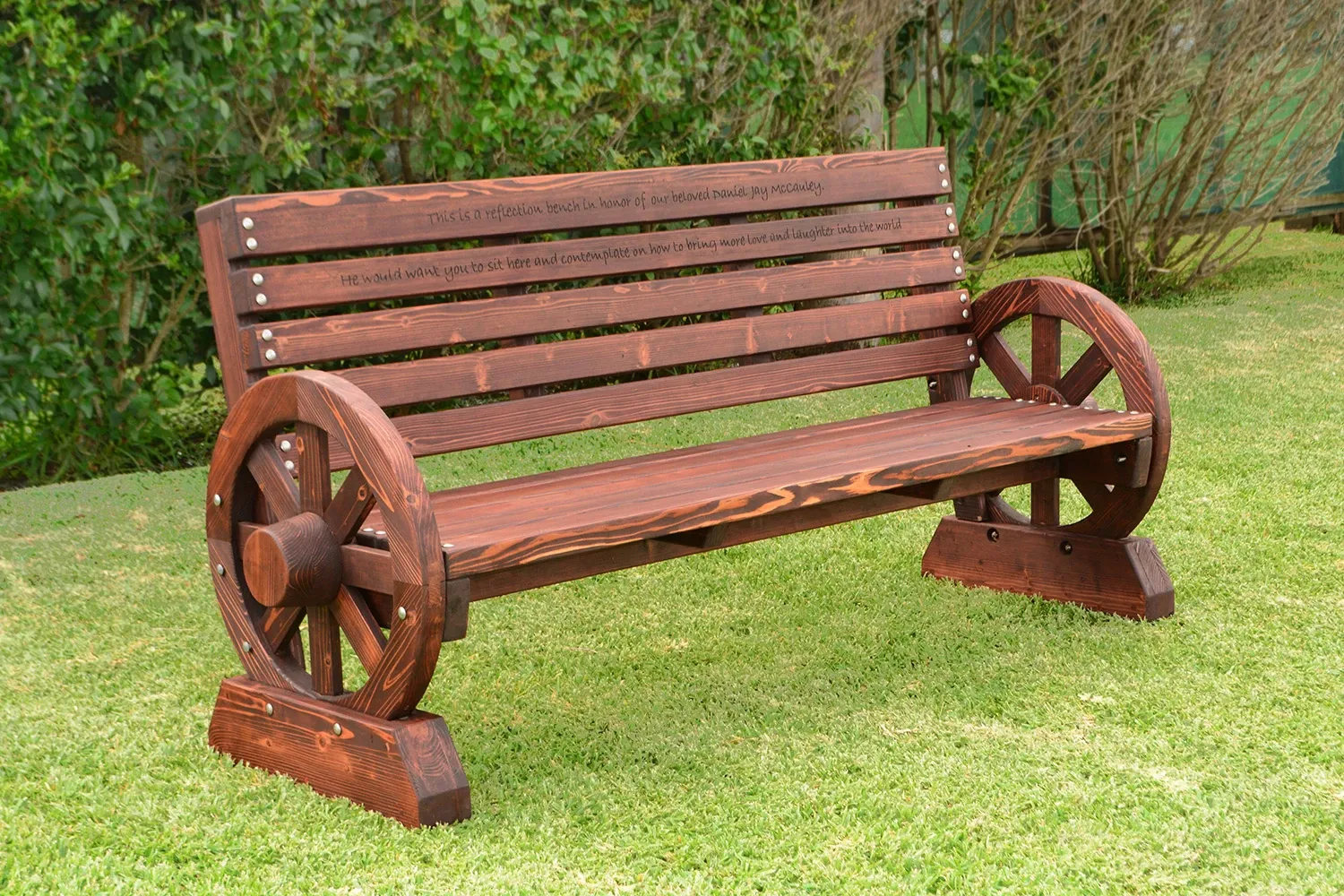 Wagon Wheel Wooden Bench