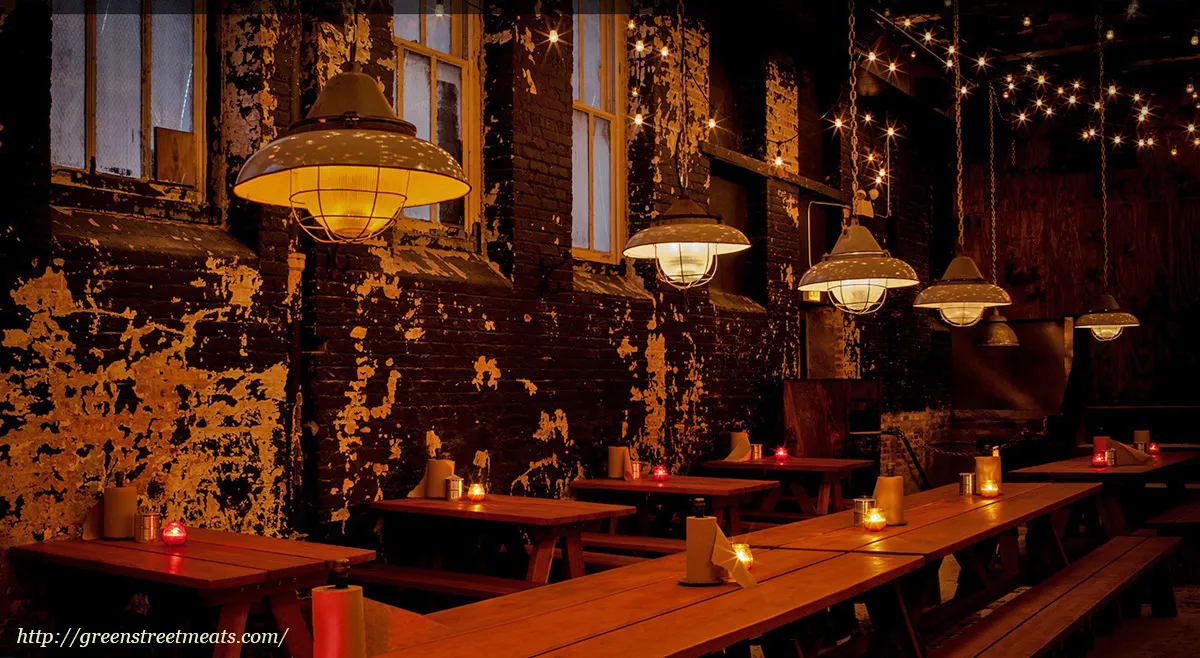 Forever Picnic Tables (Attached Benches) in Green Street Meats Restaurant