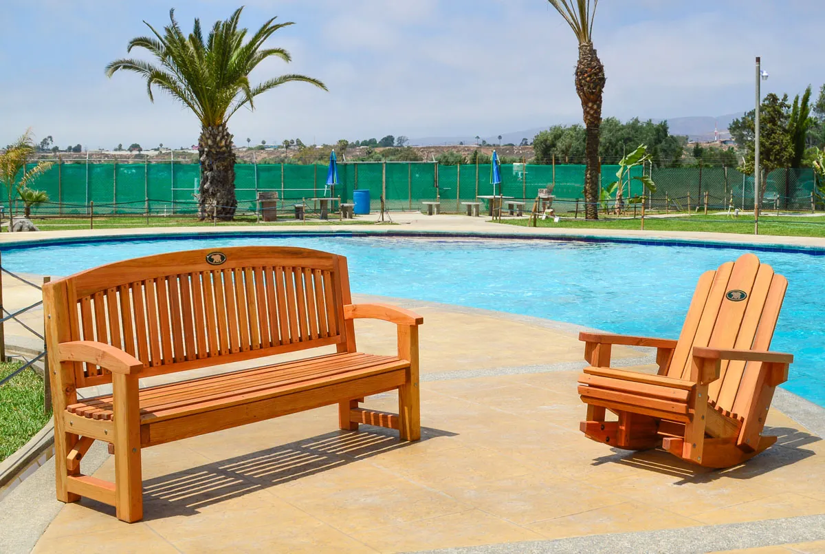 Custom Luna Wood Bench & Adirondack Rocking Chair with a Bear Plaque for City of White Bear Lake, Minnesota