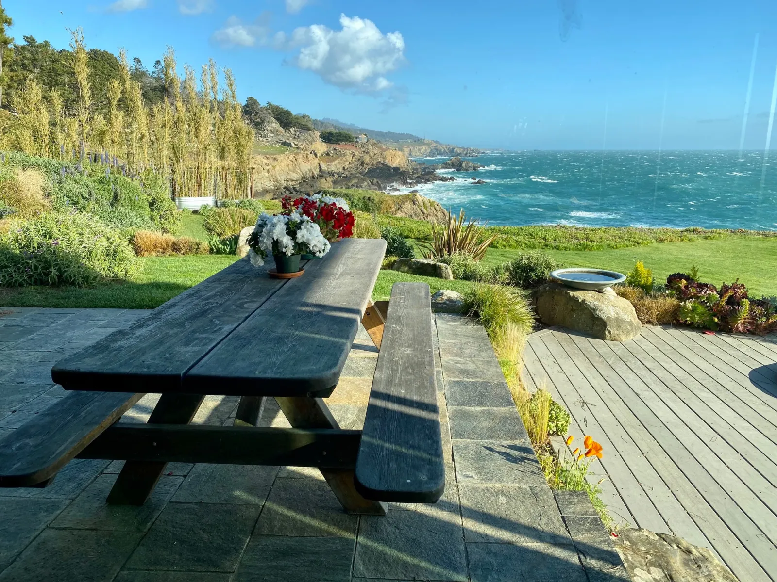 Grace’s table at her ocean-front home, 20 years after it was installed.