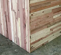 Crate panel corner made from recycled redwood scraps