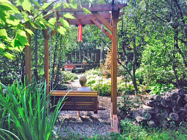 Custom Angel's Trellis Swing (Options: 8' x 4', California Redwood, Open Roof Instead of Lattice Panels, Ensenada Bench Swing, Transparent Premium Sealant).