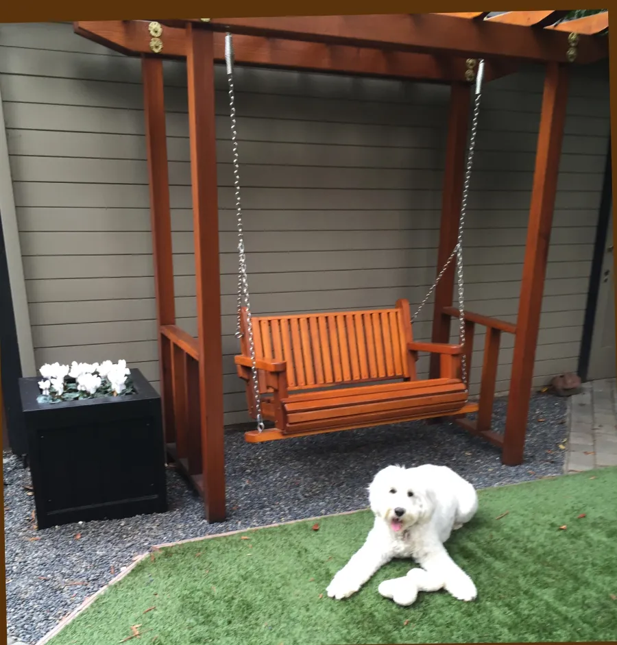 Custom Angel's Trellis Swing (Options: 8' x 4', Mature Redwood, Open Roof Instead of Lattice Panels, Classic Bench Swing, Transparent Premium Sealant).