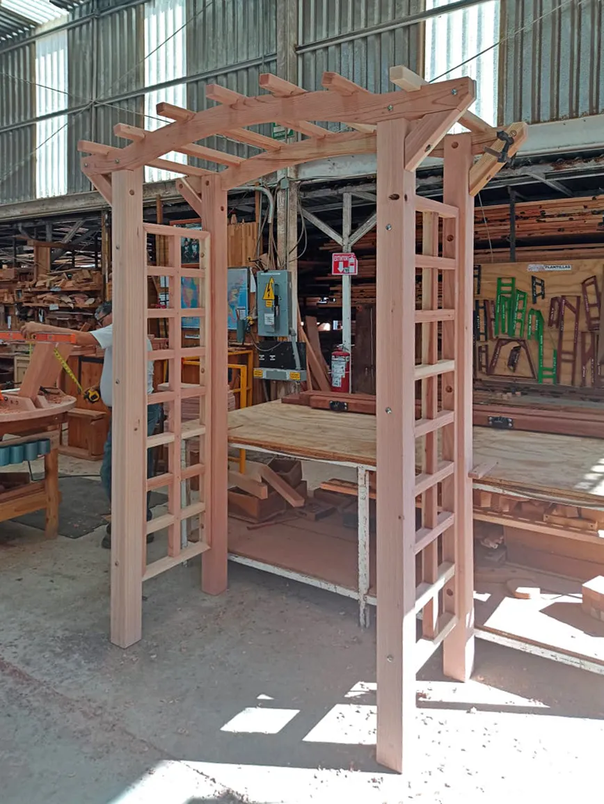 Arched Garden Arbor in Production (Options: 72" W x Custom 36" D, California Redwood, 7.5' H).