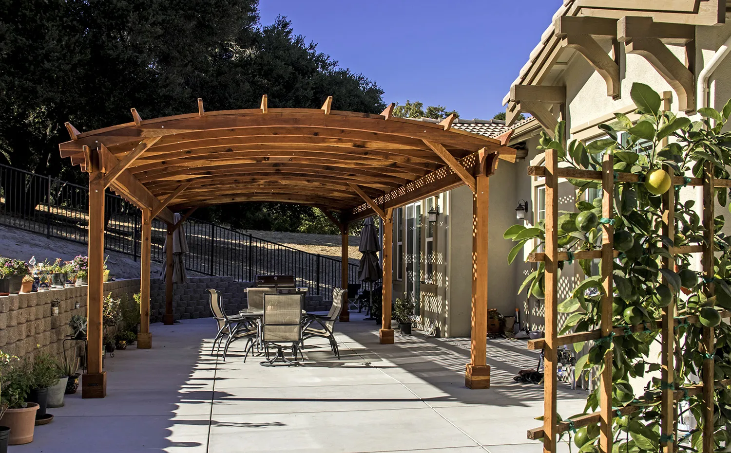 Arched Pergola Kit, 39' L x 16' Arc W, California Redwood, in Gilroy, CA,