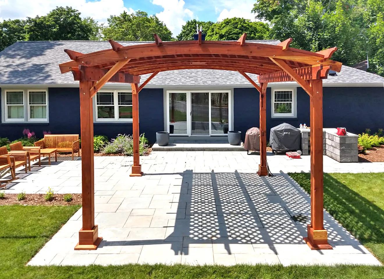 Arched Pergola Kit, 14' L x 14' Arc W, California Redwood, in Grand Rapids, Michigan