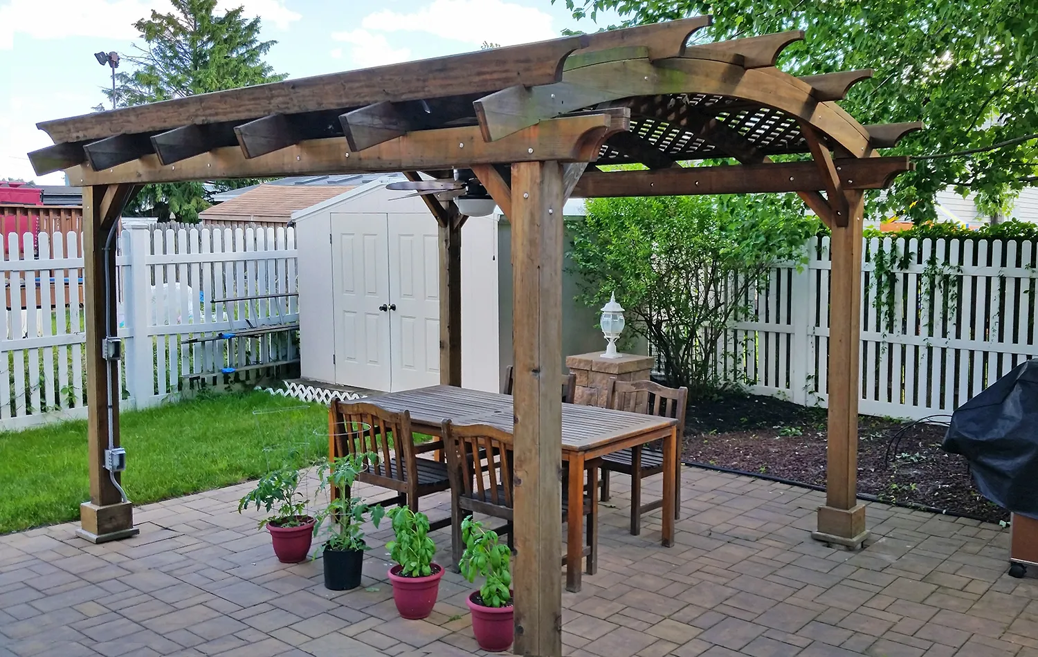 Arched Pergola Kit, 14' L x 12' Arc W, California Redwood, in Moonachie, New Jersey