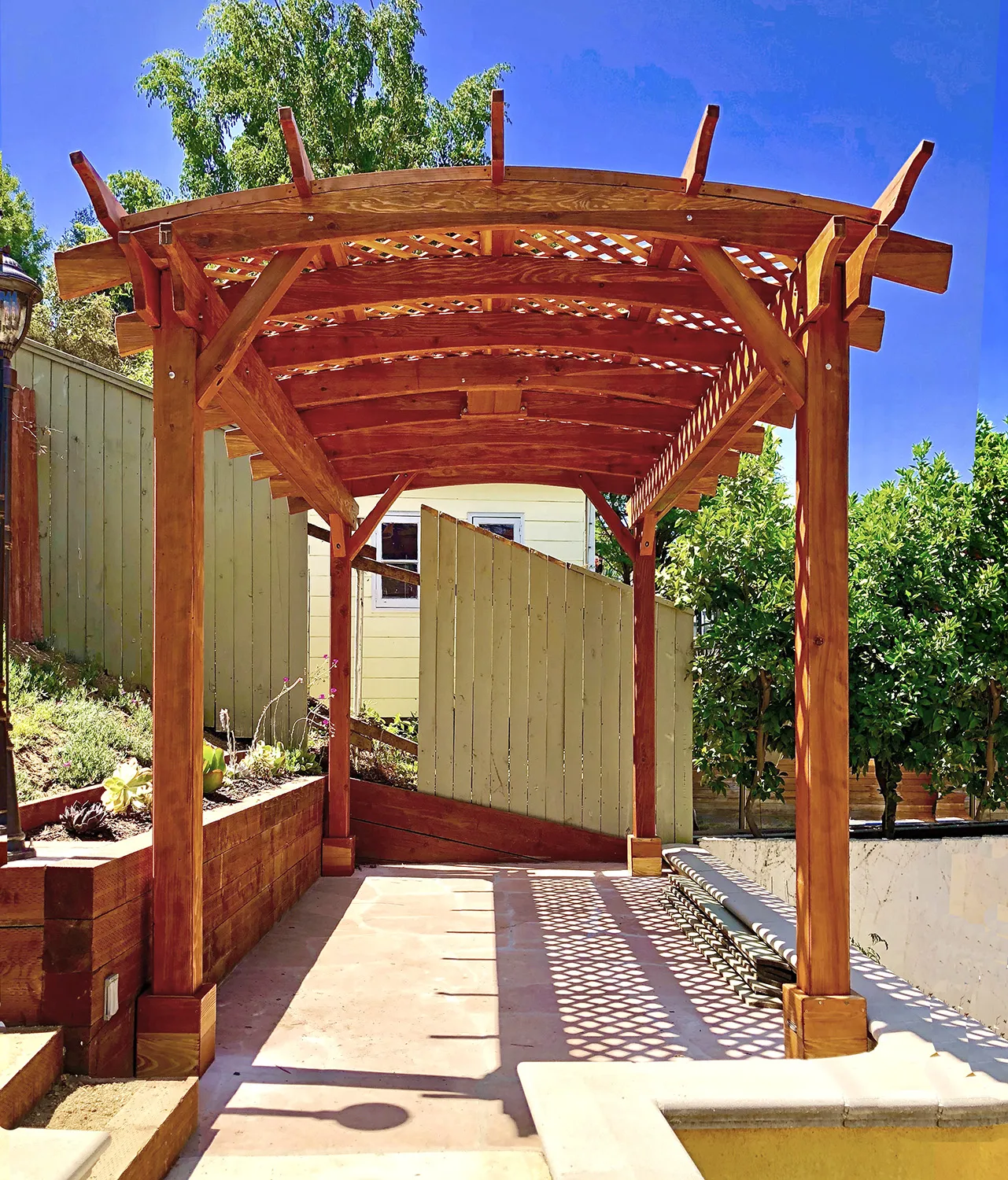 Arched Pergola Kit, 16' L x 10' Arc W, California Redwood, in South Pasadena, CA