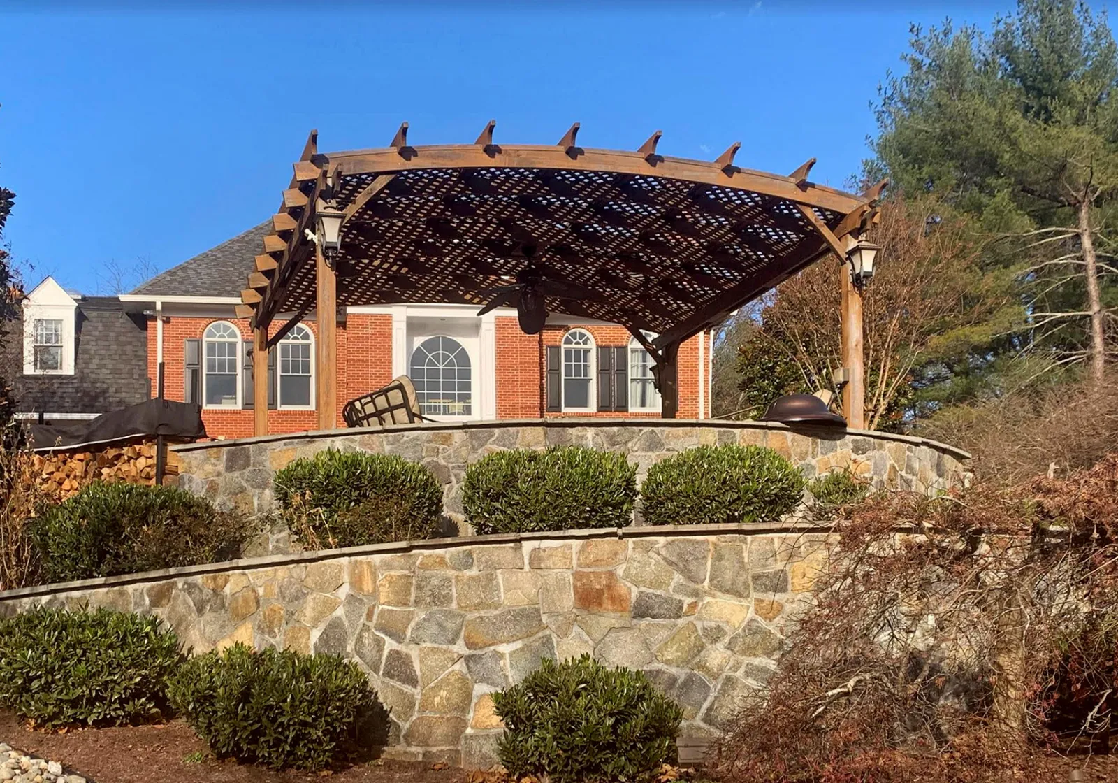 Arched Pergola Kit, 12' L x 16' Arc W, Mature Redwood, in Potomac, MD
