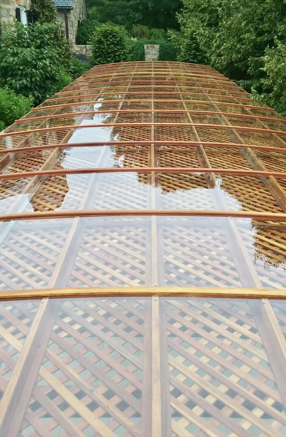 Arched Pergola Kit, 74' L x 18.5' Arc W, Mature Redwood, in The Plains, VA